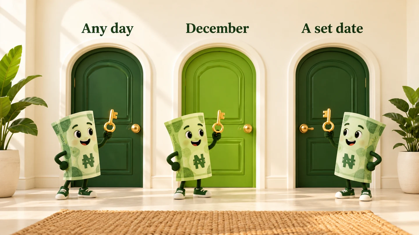Three doors for three savings goals: any day, December and a set date